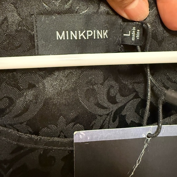 MinkPink Women’s Black Tank Embroidered Dress With Crochet Bottom Tassels Hem L - Picture 3 of 9